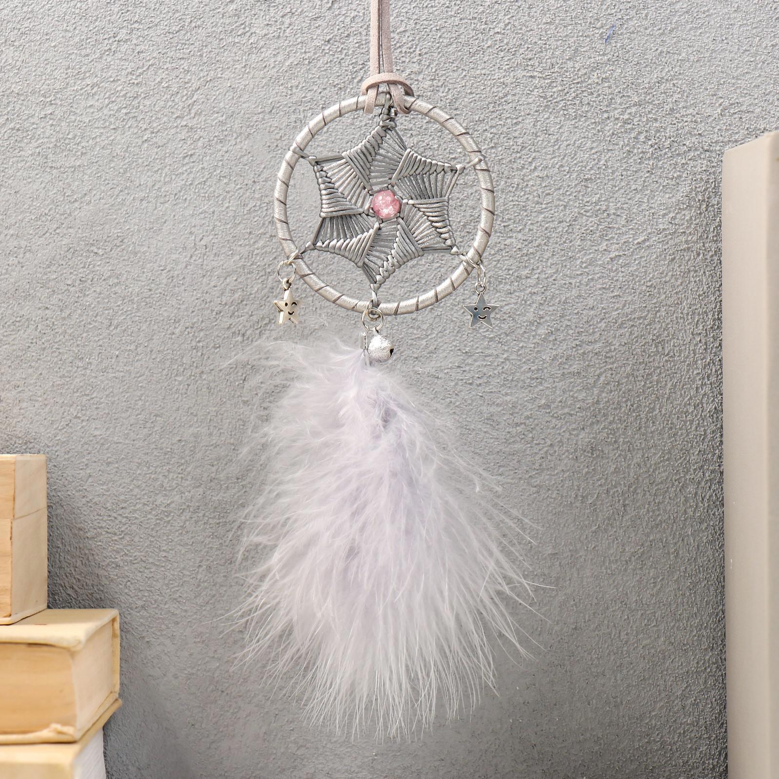 Изображение товара Панно ловец снов "Плетённый цветок" серый d-6 см 20x6 см