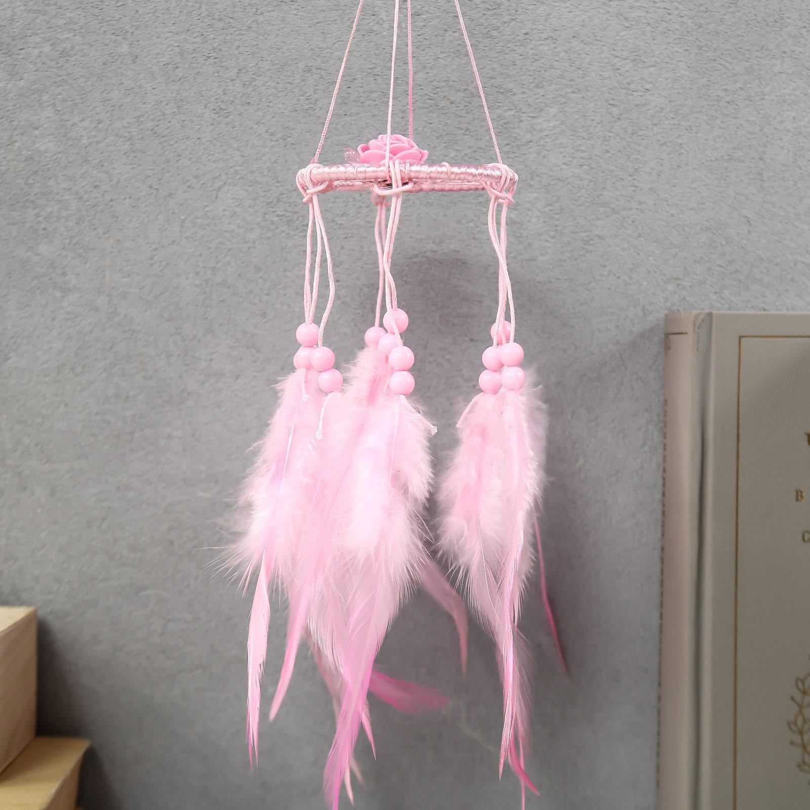 Изображение товара Панно ловец снов "Розовая роза" розовые пёрышки 20x7x7 см