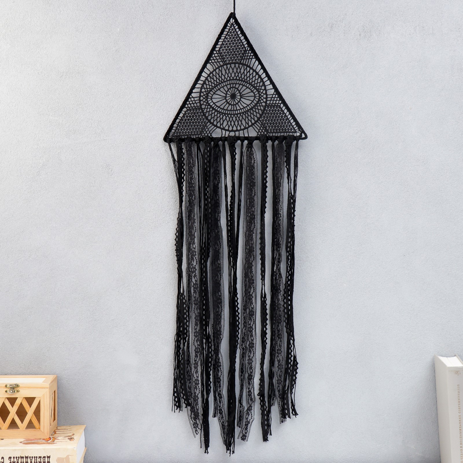 Изображение товара Панно ловец снов "Треугольник с глазом от сглаза" чёрный 85x17 см