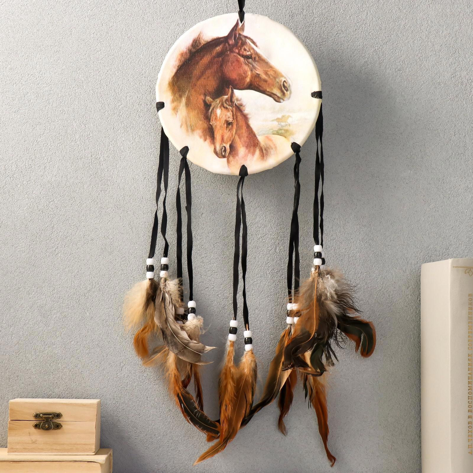 Изображение товара Панно ловец снов Лошадь круг 16 см — яркий интерьерный талисман