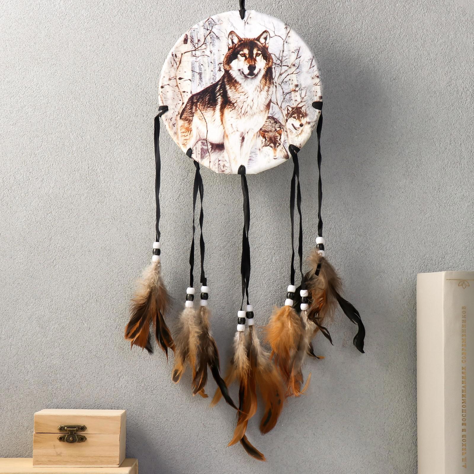 Изображение товара Панно ловец снов "Серый волк" круг d-16 см