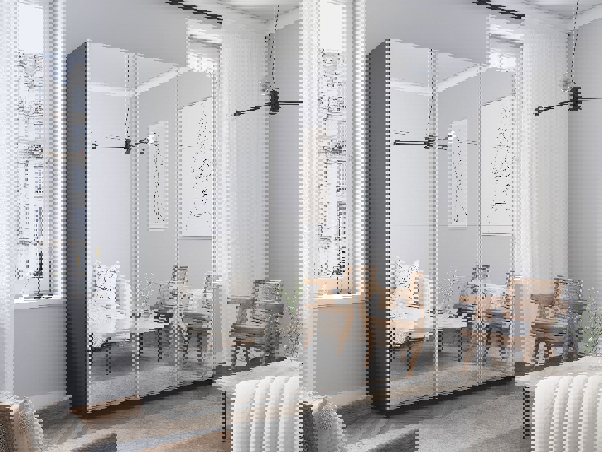 Изображение товара Шкаф-купе Мебельная Компания Е1 серия Прайм 3 дверный 210x230x57 см с зеркалом