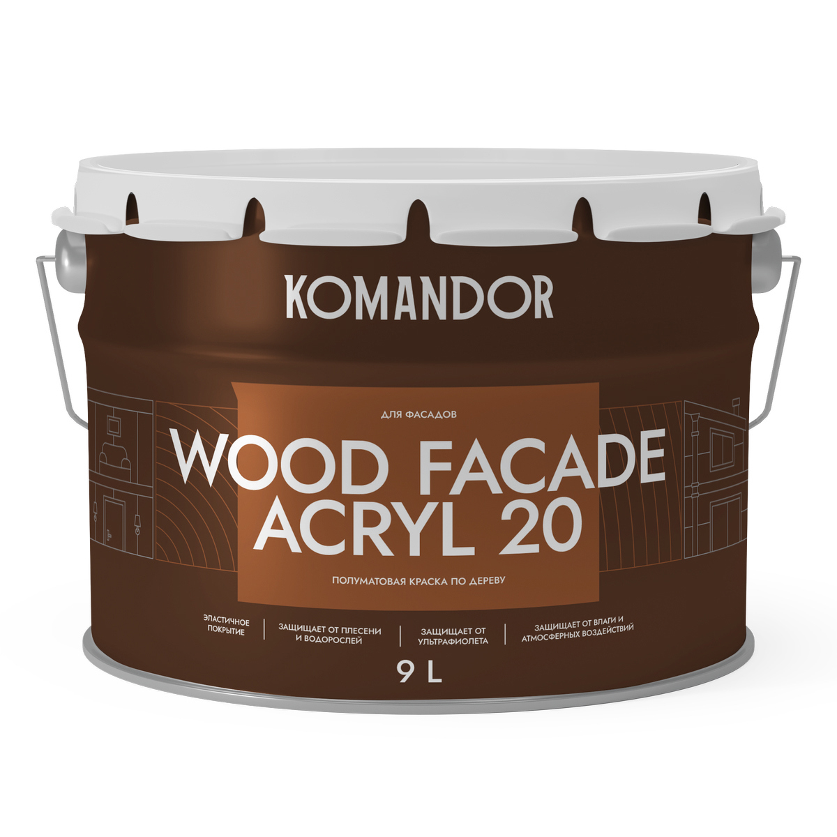 Изображение товара Краска по дереву Komandor Wood Facade Acryl 20 база C 9 л Изображение товара Краска по дереву Komandor Wood Facade Acryl 20 база C 9 л