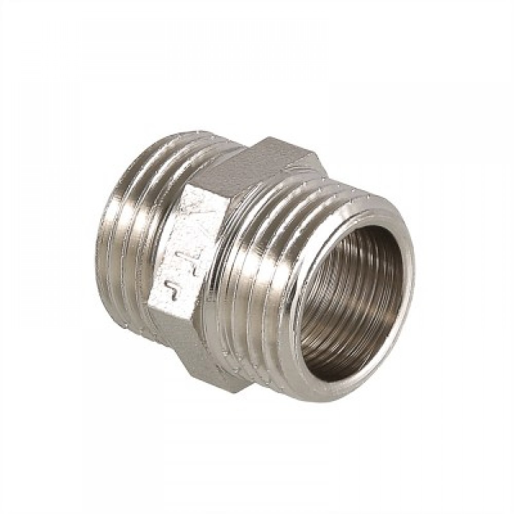 Изображение товара Ниппель для труб Valtec 1/2x1/2" никелированный латунь ГОСТ 6357