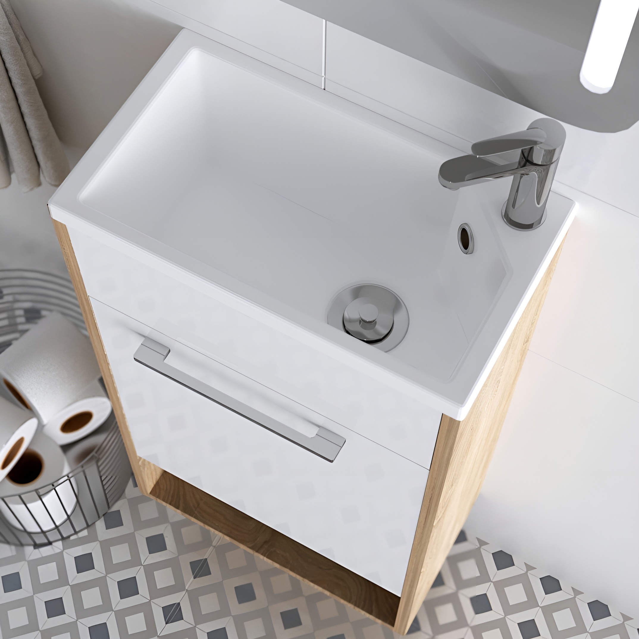 Изображение товара Тумба под раковину напольная с раковиной 1Marka Lira 40 см цвет дуб Сонома/белый У85923