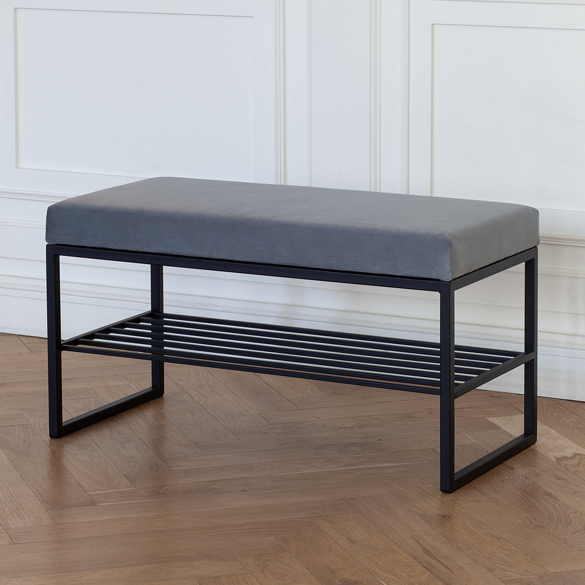 Изображение товара Банкетка Greenween RUBY MINI 85x40x45 см сталь велюр светло-голубой черный