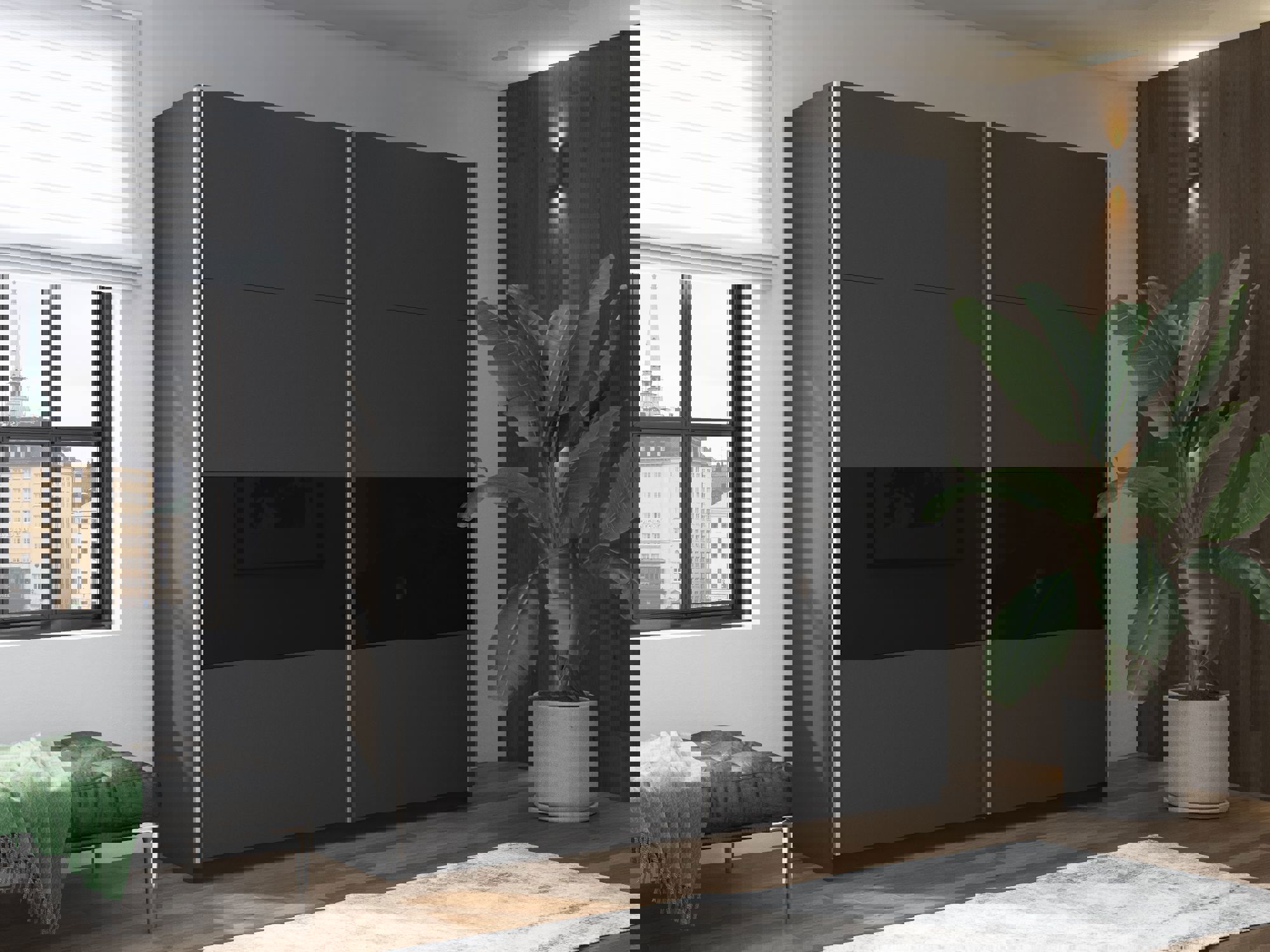 Изображение товара Шкаф-купе Мебельная Компания Е1 2 дверный 230x220x57 см 14 полок ЛДСП цвет серый Wpdsc_220_Dm