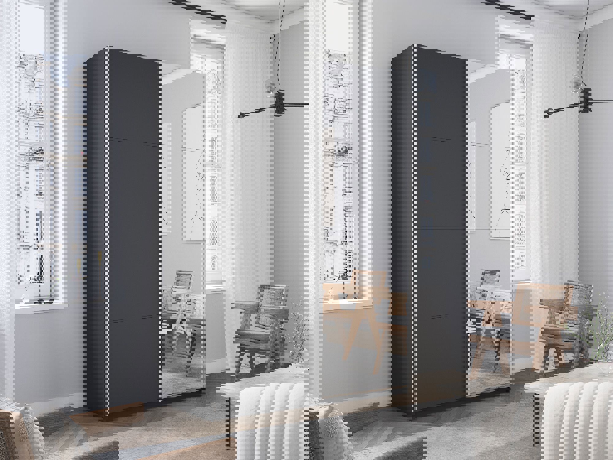 Изображение товара Шкаф-купе Мебельная Компания Е1 2 дверный 230x160x57 см 7 полок ЛДСП цвет серый 1Pdz_160_Dm