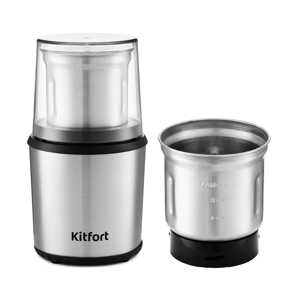 Изображение товара Электрическая кофемолка Kitfort КТ-757 серебристая 200 Вт двухчашечная