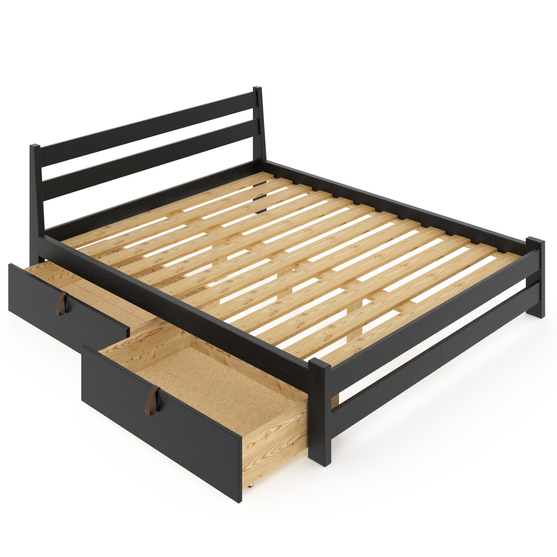 Изображение товара Кровать двуспльная Solarius Мишка усиленная 2 выкатных ящика 130x80x210 см реечное основание сосна цвет оникс