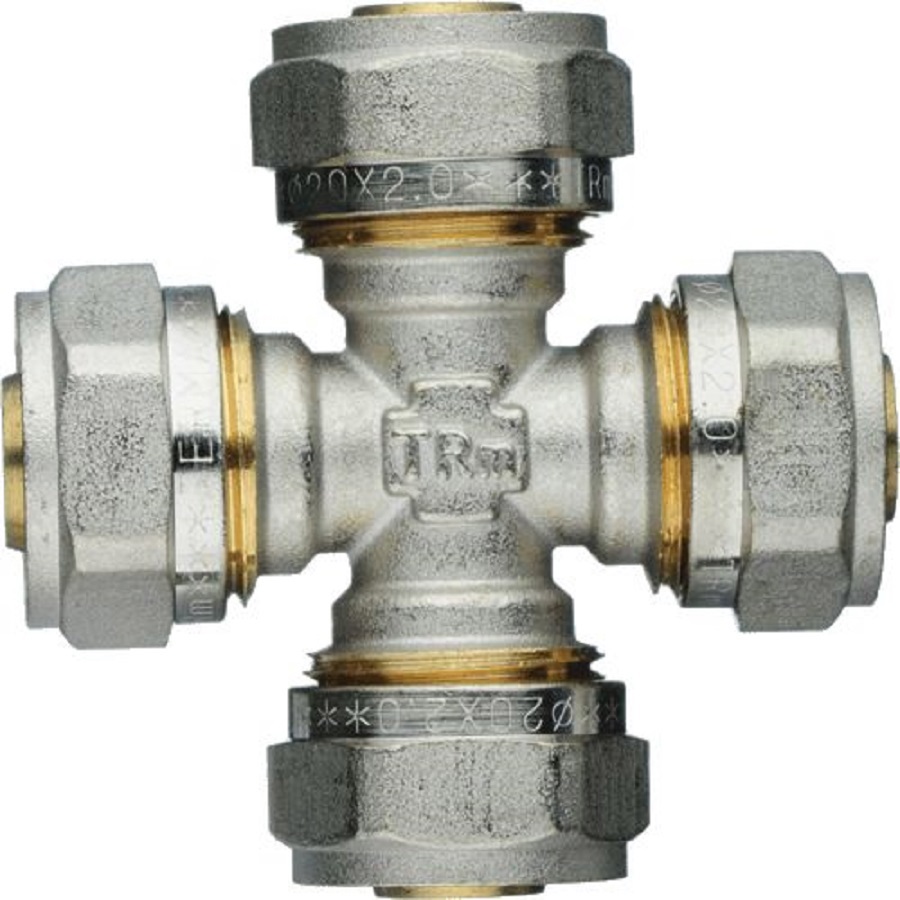 Изображение товара Крестовина латунная никелированная 20x20x20x20 мм TERMA для труб 4-подсоединение