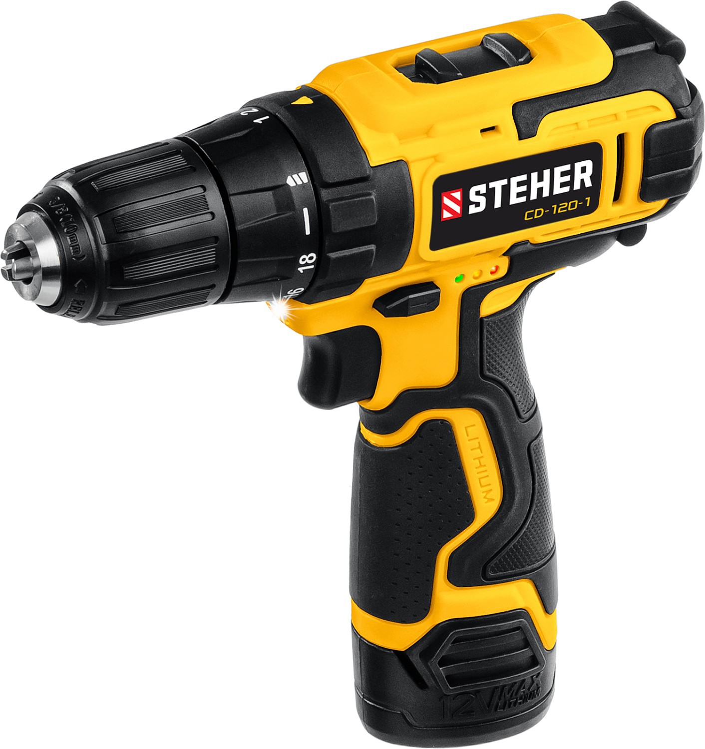 Изображение товара Аккумуляторная дрель-шуруповерт Steher CD-120-1 12 В Li-Ion с кейсом