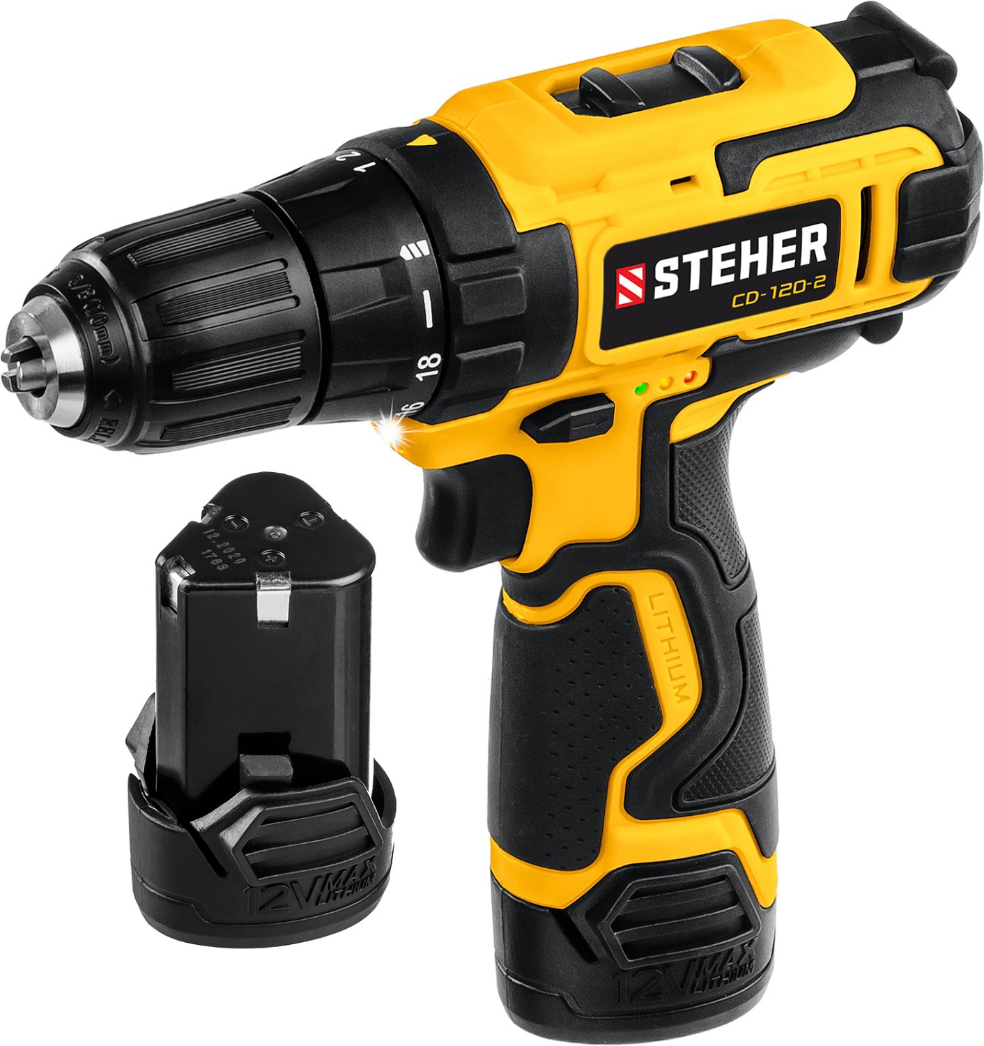 Изображение товара Аккумуляторная дрель шуруповерт Steher CD-120-2, 12 В, кейс, 2 аккумулятора