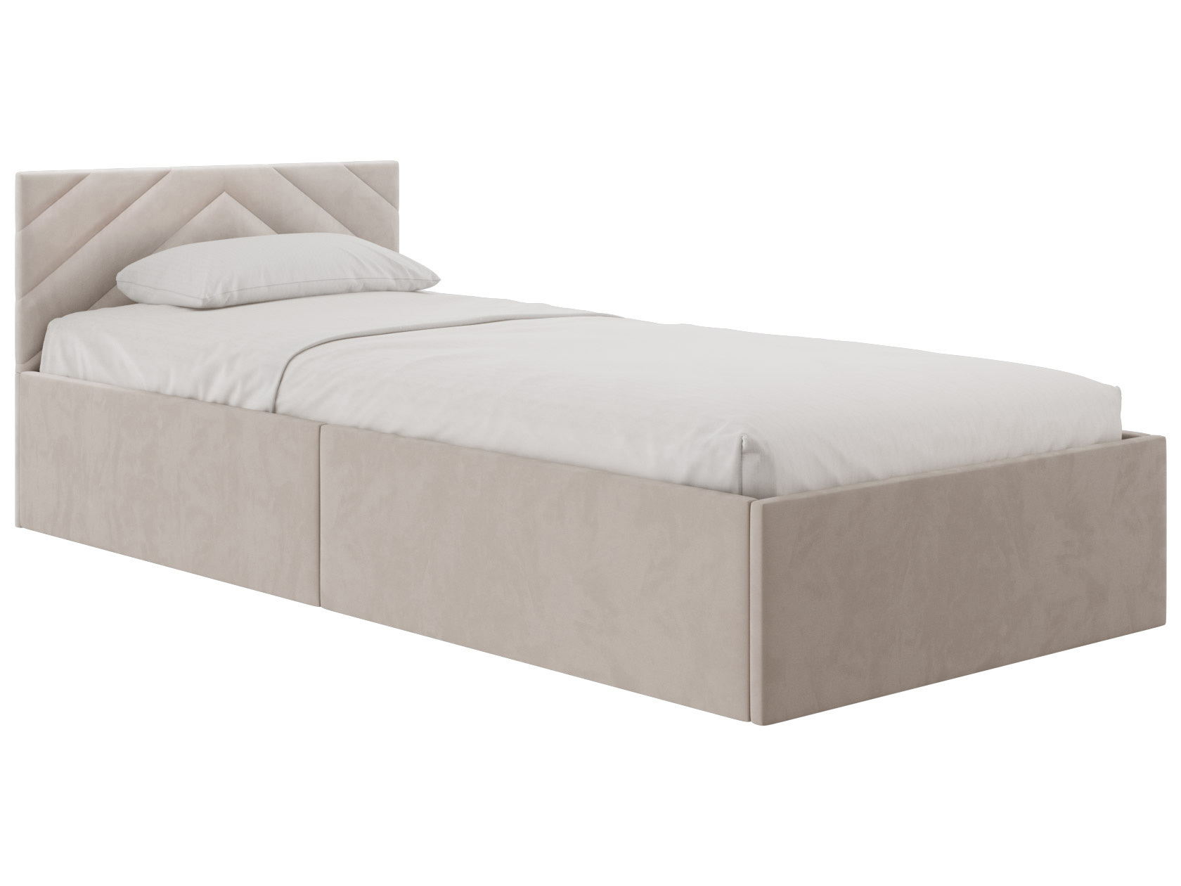 Изображение товара Кровать Джос 98x71x207 см Кремовая с Велюром и Ламелями