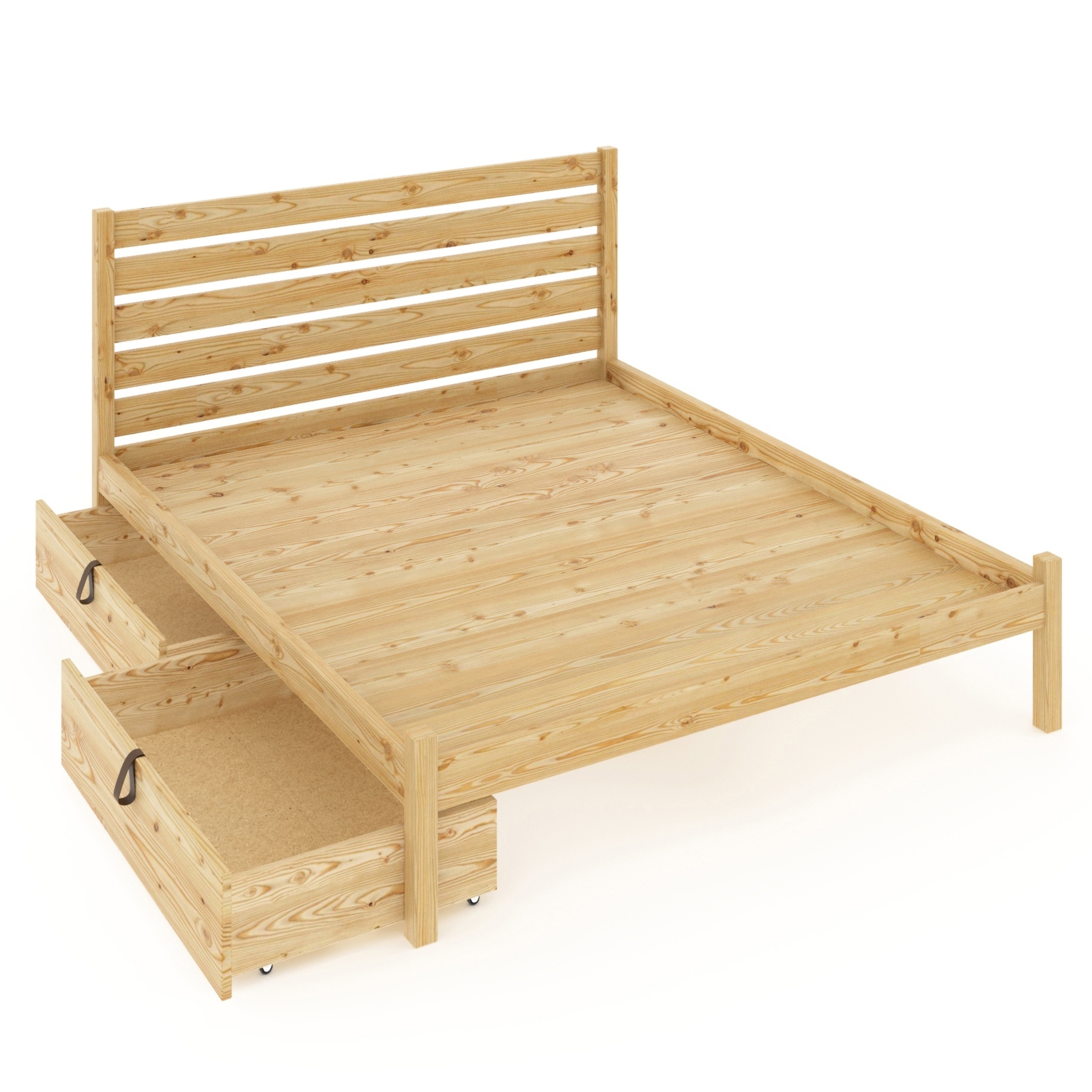 Изображение товара Кровать двуспльная Solarius Классика высокая спинка 2 выкатных ящика 160x101x200 см сплошное основание сосна цвет светло-бежевый