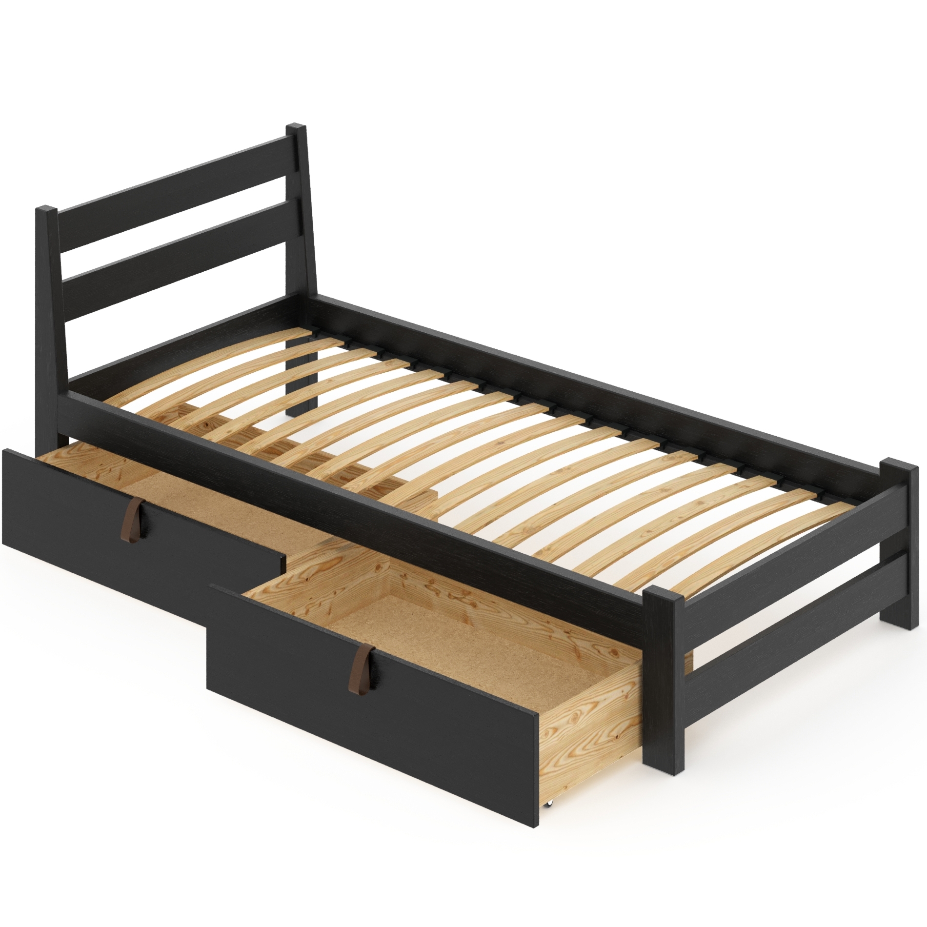 Изображение товара Кровать односпальная Solarius Мишка усиленная 2 выкатных ящика 100x80x200 см ортопедическое основание сосна цвет оникс