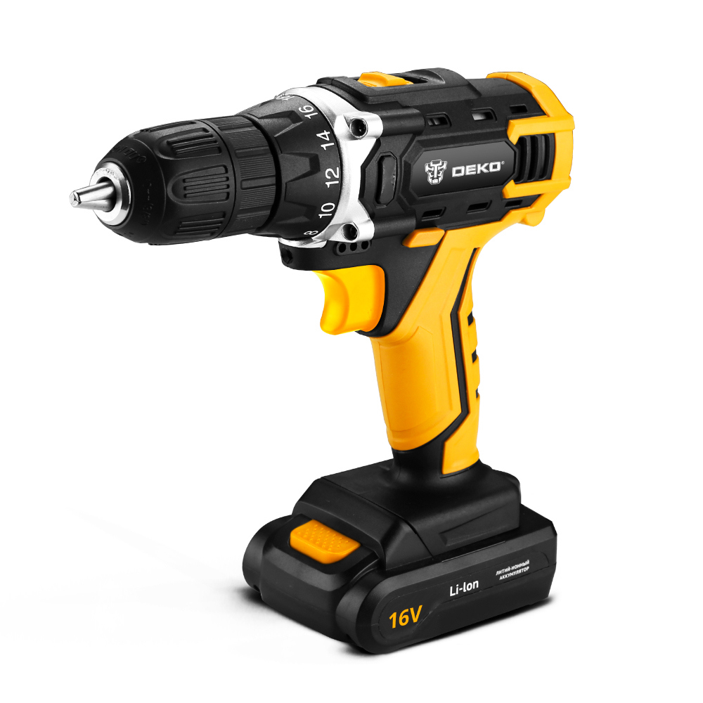 Изображение товара Дрель-шуруповерт DEKO DKCD16FU-Li 063-4099 16 В, 2x1.5 Ач Изображение товара Дрель-шуруповерт DEKO DKCD16FU-Li 063-4099 16 В, 2x1.5 Ач