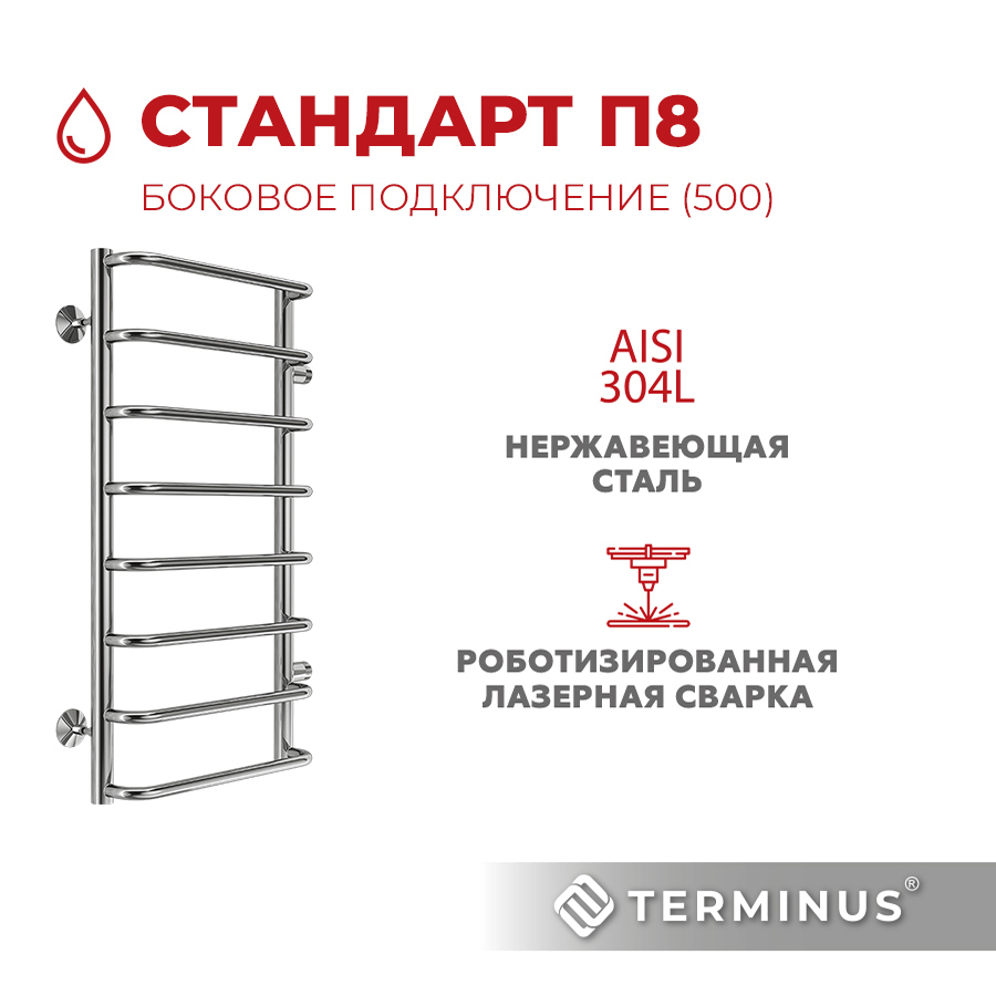 Изображение товара Полотенцесушитель водяной лестница Terminus Стандарт п8 400x800 47.7x80 см 1" нержавеющая сталь цвет хром