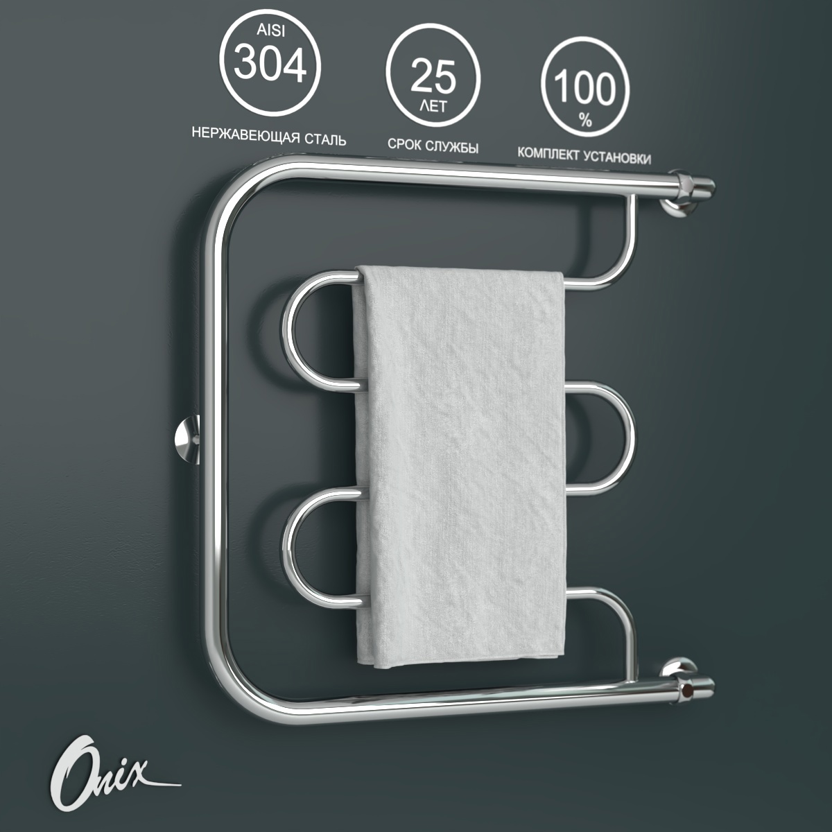 Изображение товара Полотенцесушитель водяной Onix Country Turn Right 600x600 см хром