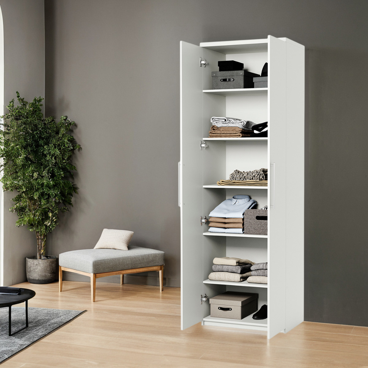 Изображение товара Шкаф распашной Мелодия МП-21 60х220х60 см белый с 5 полками и без зеркала