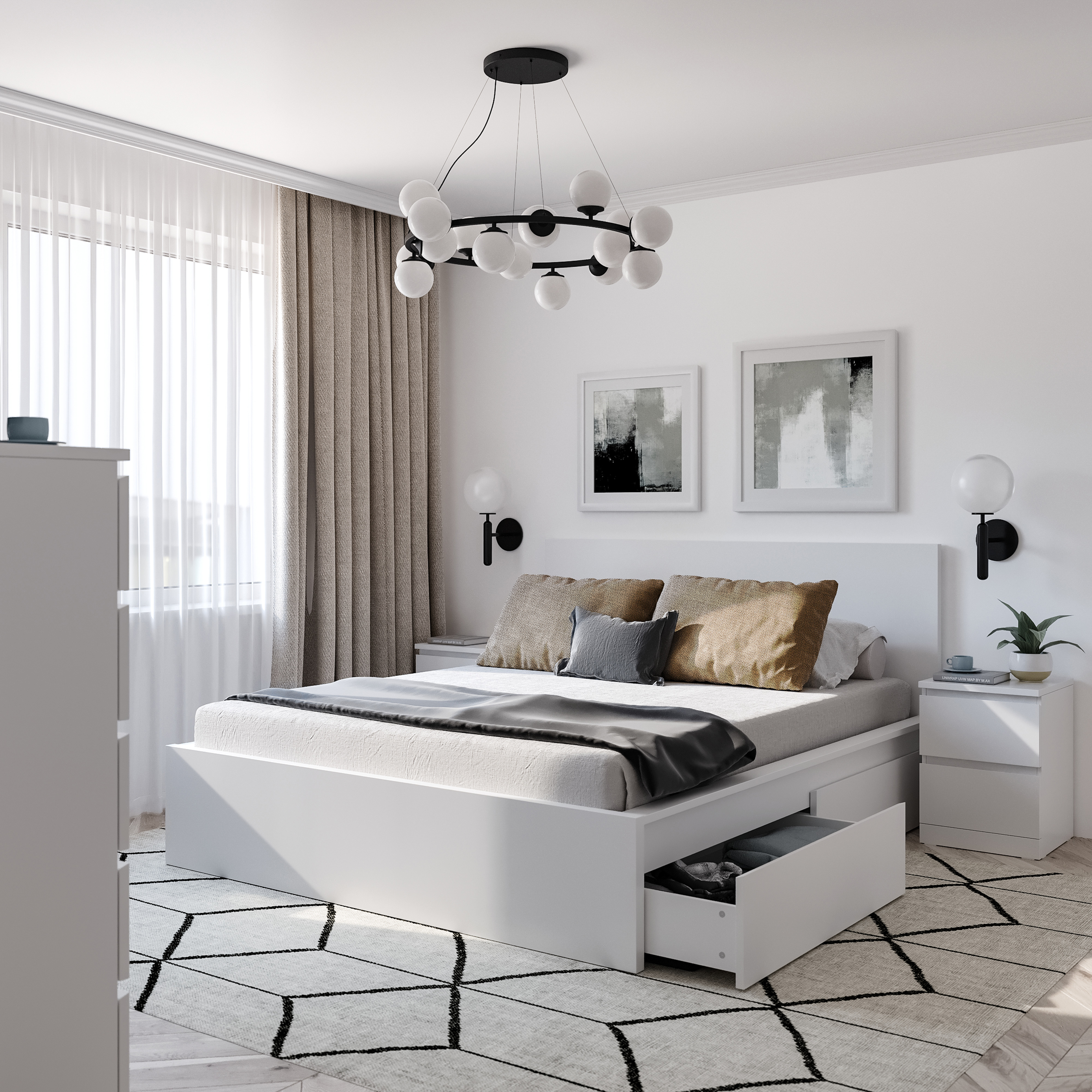 Изображение товара Двуспальная кровать Гуд Лакк Варма Сэнг 140x200 см белая скандинавский стиль