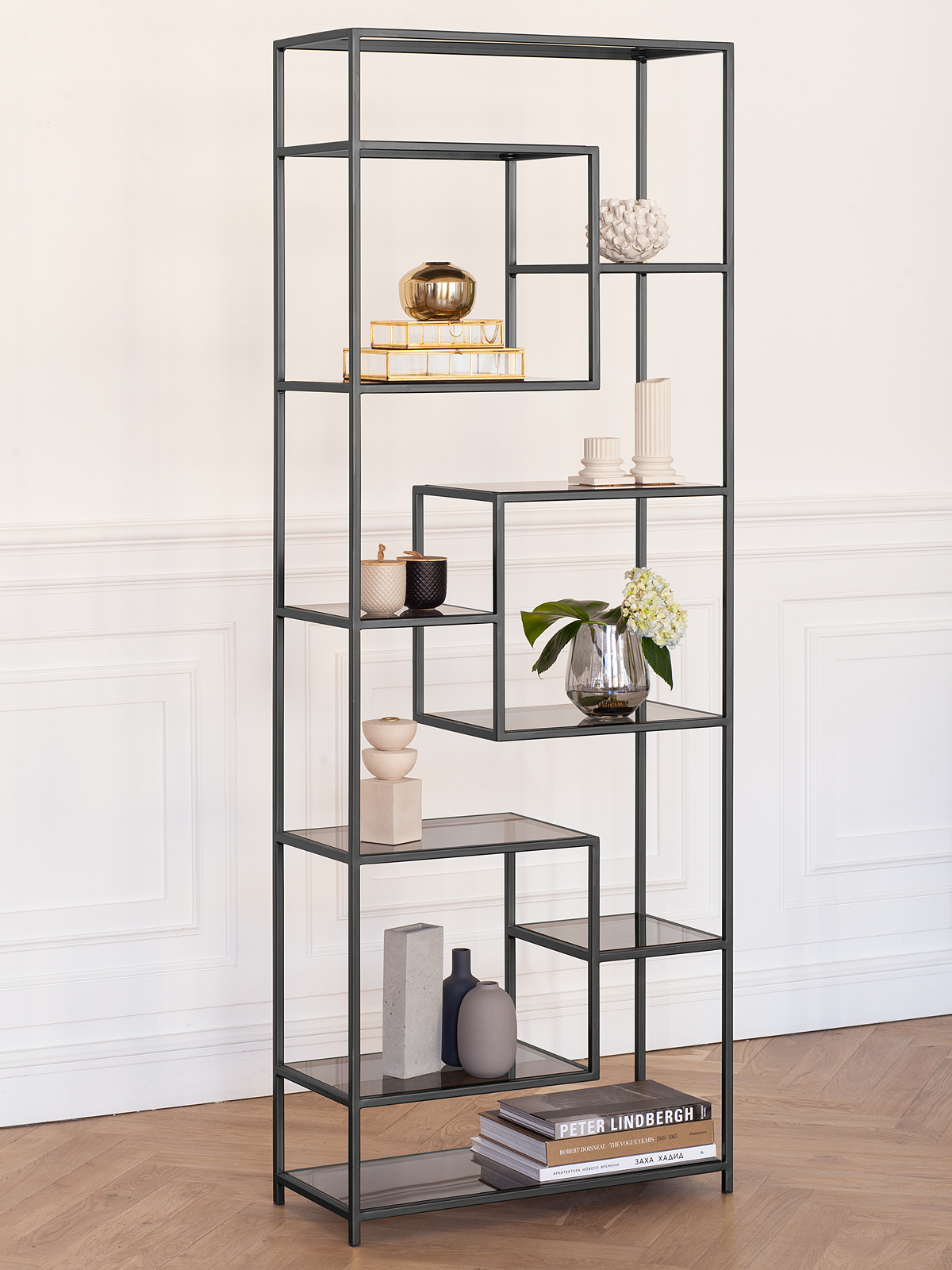 Изображение товара Стеллаж Greenween Olivia 70x195.3x30 см из металла и стекла стиль лофт