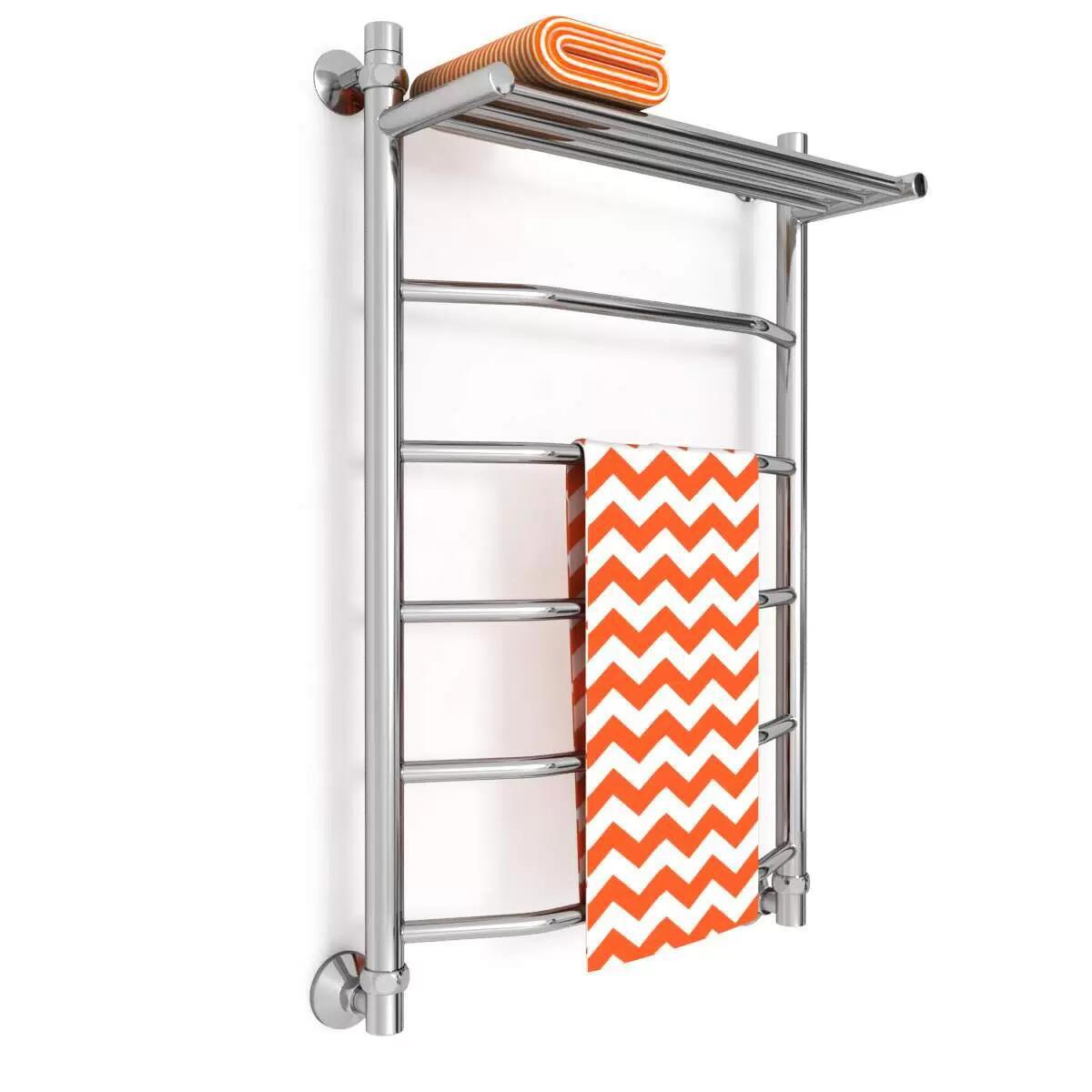 Изображение товара Полотенцесушитель водяной с полкой лестница Zigzag EF 50x80 см 1 1/2" нержавеющая сталь цвет серебро