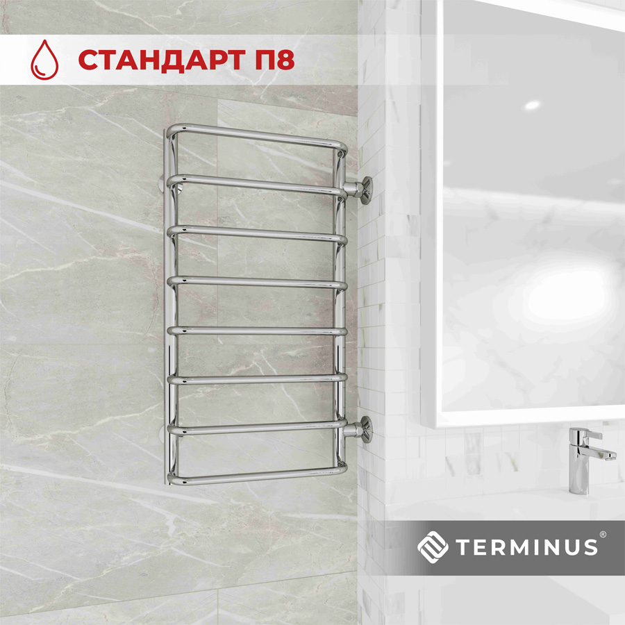 Изображение товара Водяной полотенцесушитель лестница Terminus Стандарт П8 из нержавеющей стали с боковым подключением