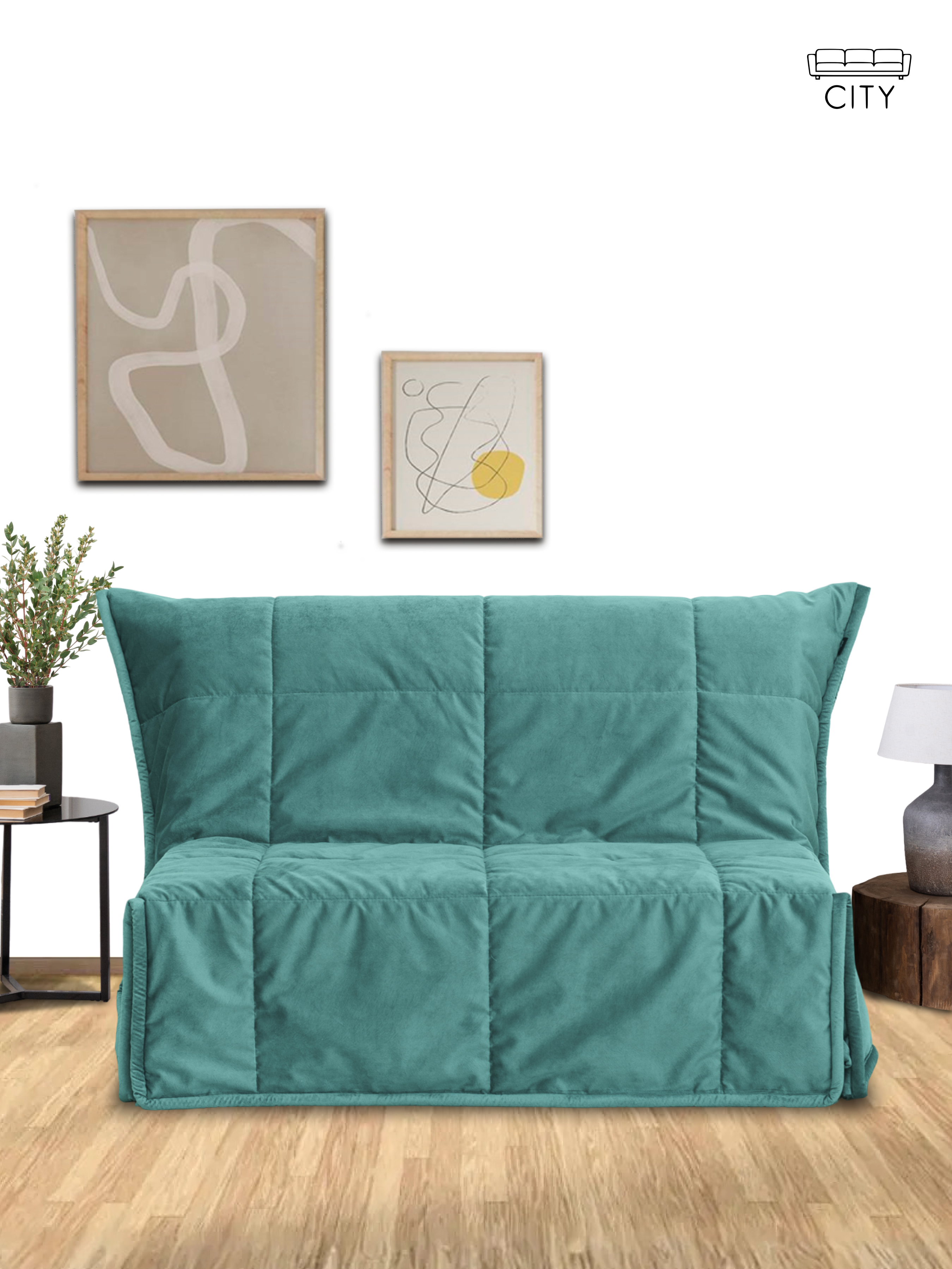 Изображение товара Раскладной диван Cityhd прямой 120x95x95 см велюр бирюзовый