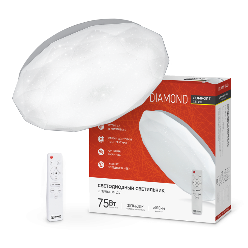 Изображение товара Люстра потолочная светодиодная IN HOME 4690612034799 с изменяемыми оттенками белого