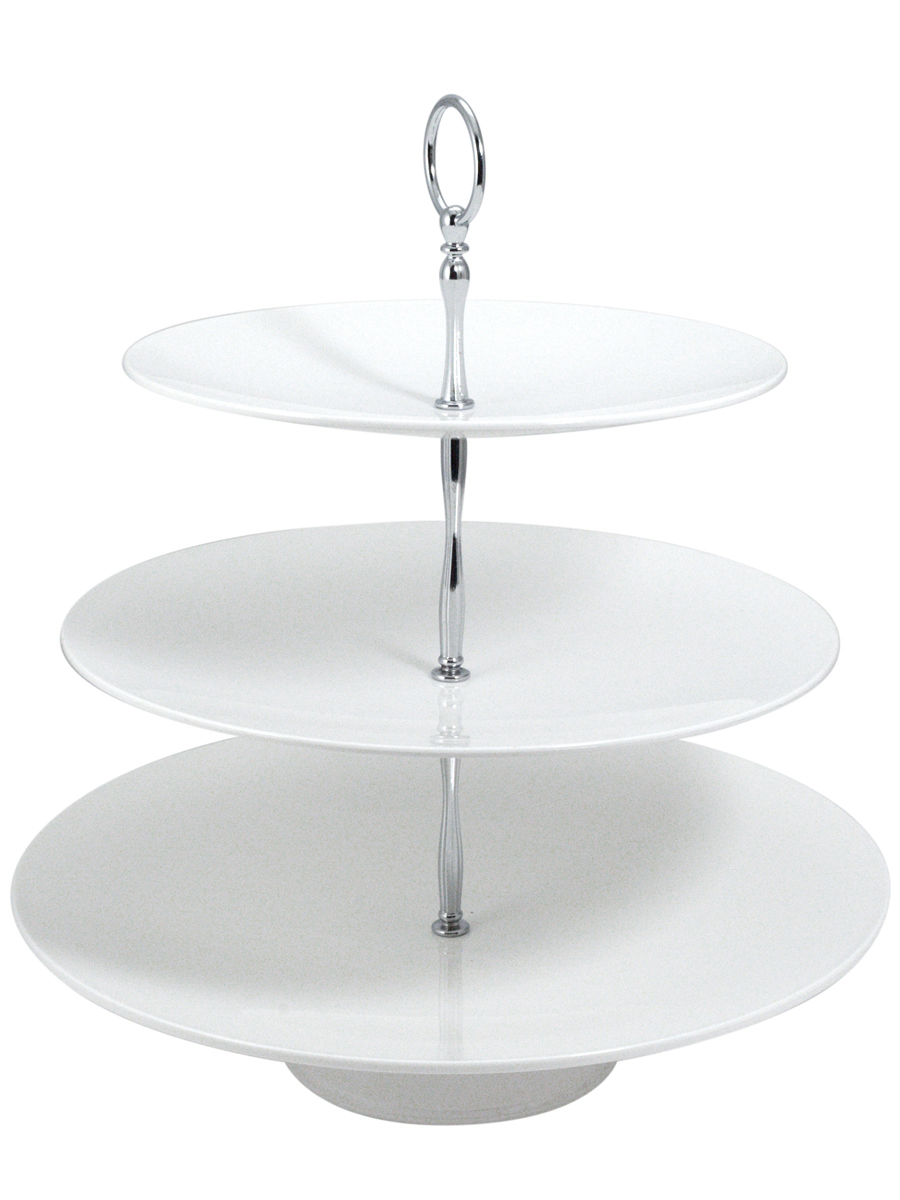 Изображение товара Блюдо сервировочное Bora ПЛ-BO386b 3-ярусная пластиковая этажерка белая 35x35 см