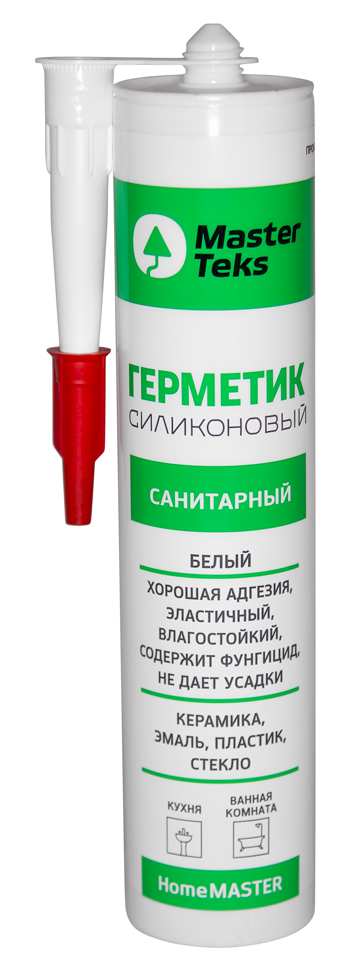 Изображение товара Герметик силиконовый MasterTeks санитарный уксусный белый 260 мл Изображение товара Герметик силиконовый MasterTeks санитарный уксусный белый 260 мл
