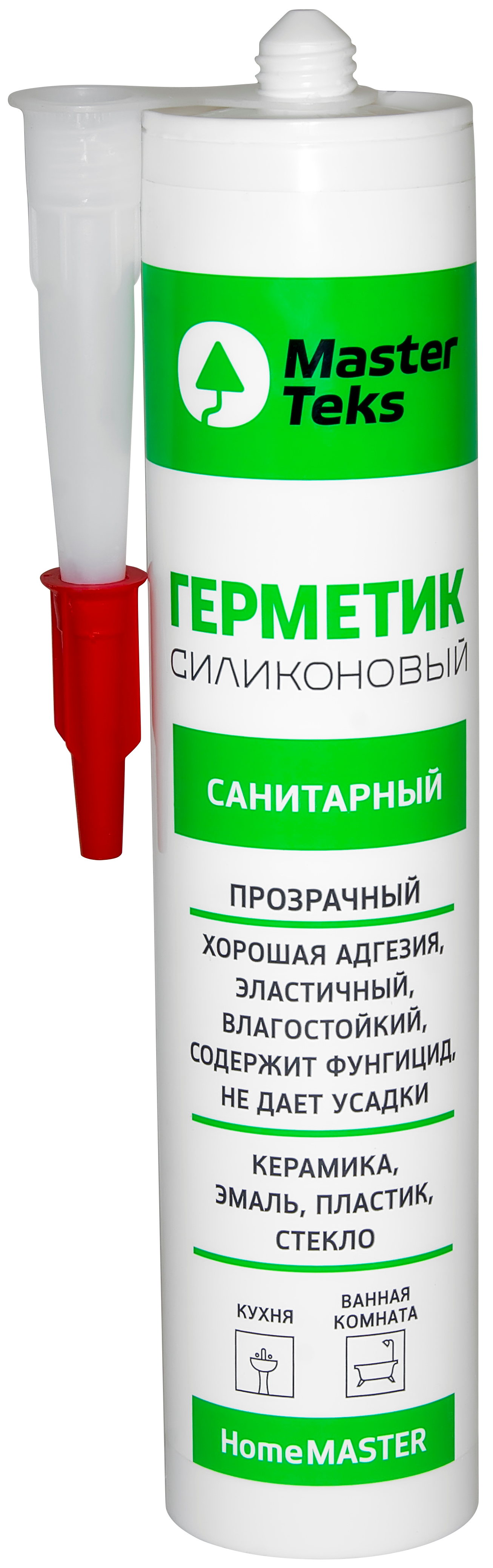 Изображение товара Герметик силиконовый MasterTeks уксусный санитарный прозрачный 260 мл