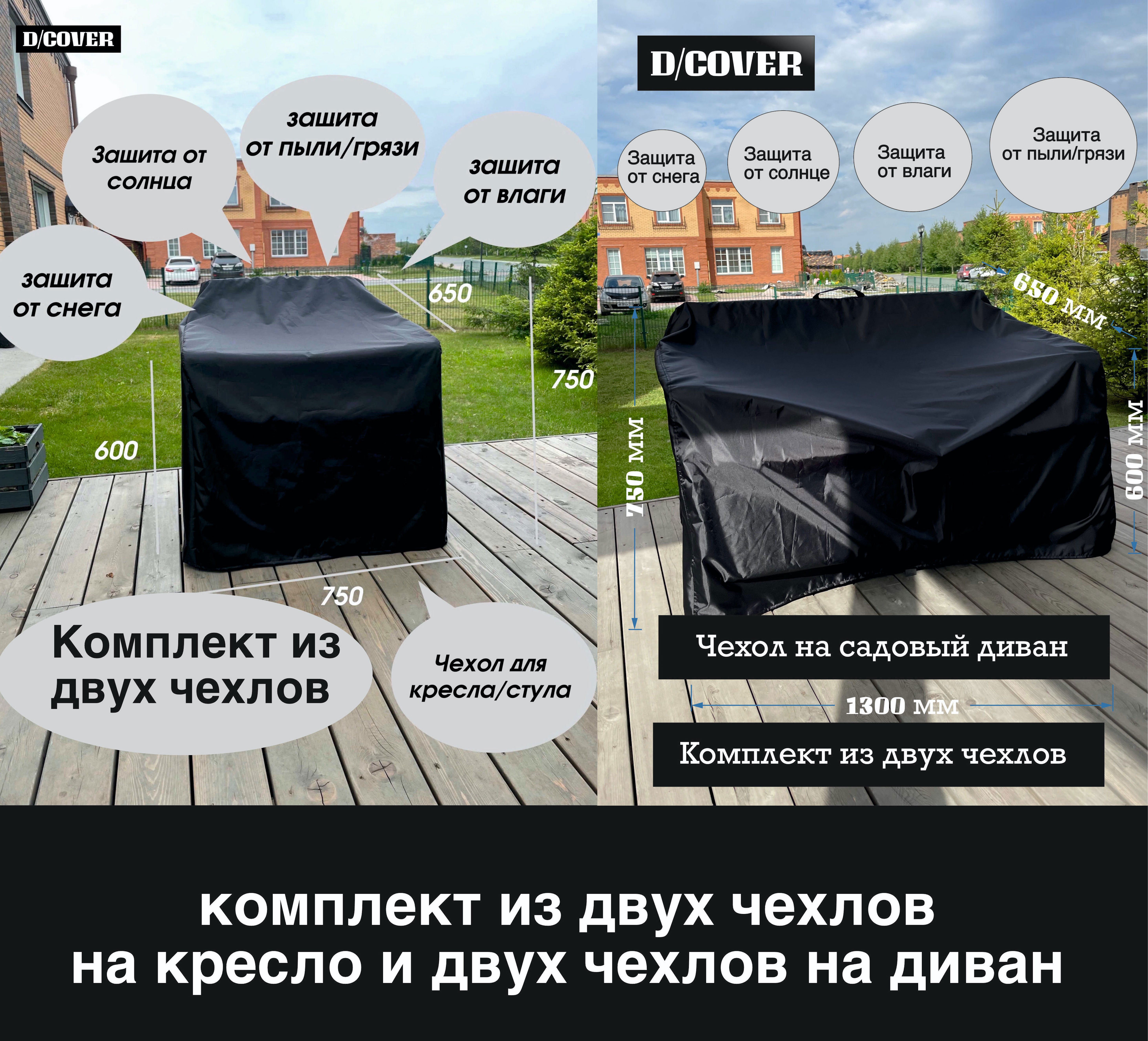 Изображение товара Комплект чехлов D/COVER для кресел и диванов 1300x650x750 см универсальный защитный