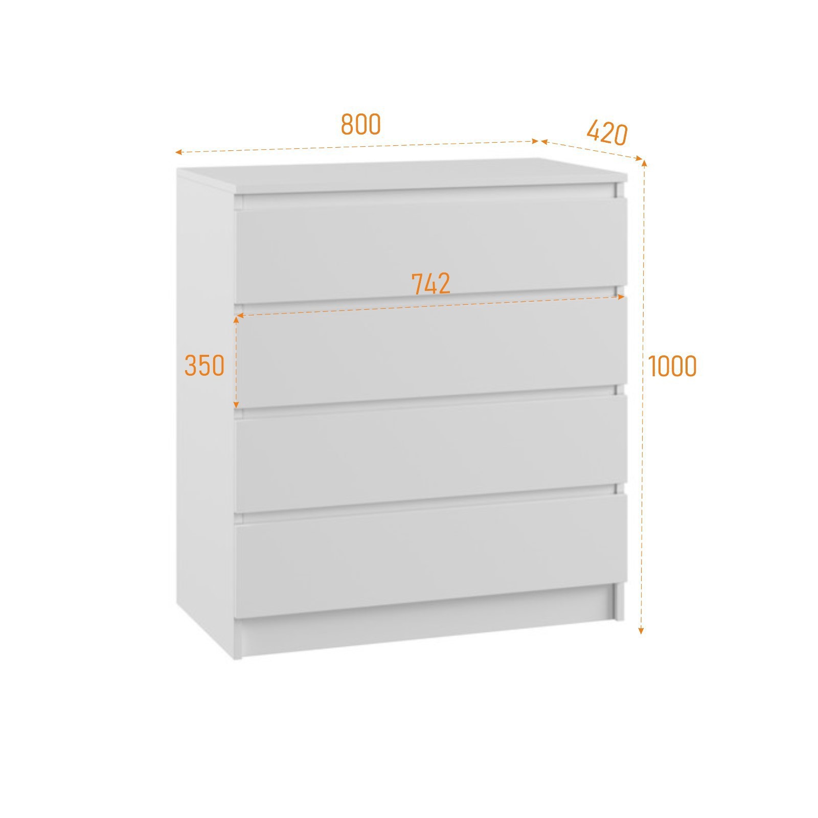 Изображение товара Комод Мадера 4 ящика 80x42x100 см белый ЛДСП классика Россия