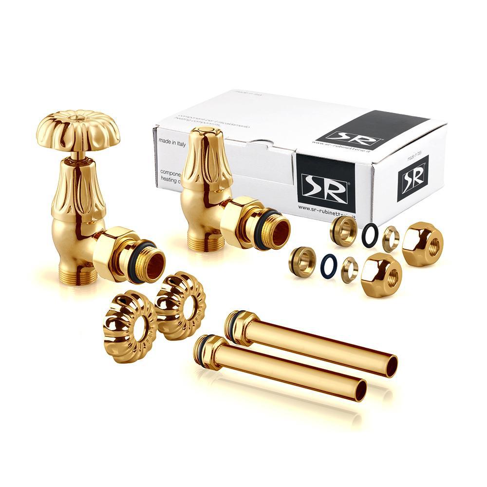 Изображение товара Комплект вентилей с трубками SR Rubinetterie Floral Old Style 1/2" угловой цвет золото