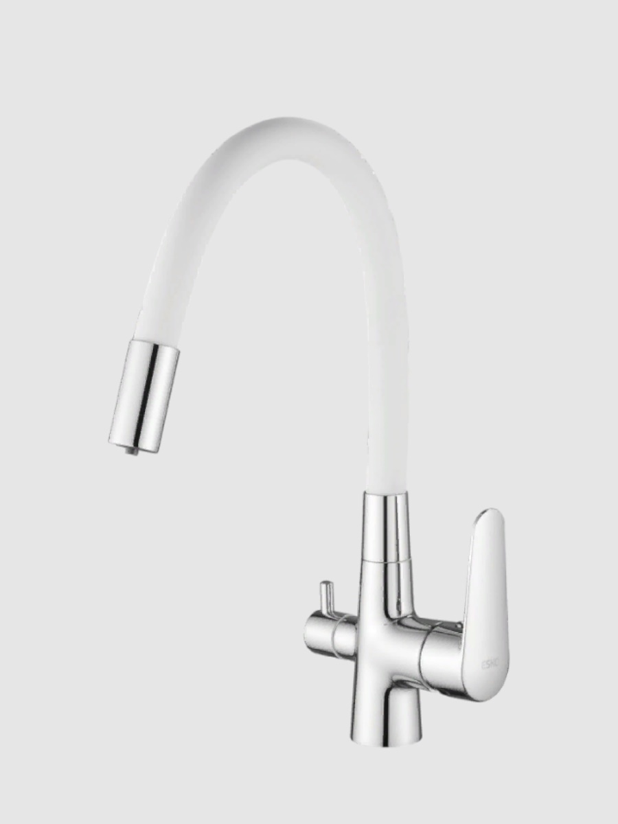 Изображение товара Смеситель для кухни Esko Cl 03 w с подключением к фильтру с гибким изливом 63 см цвет хром/белый