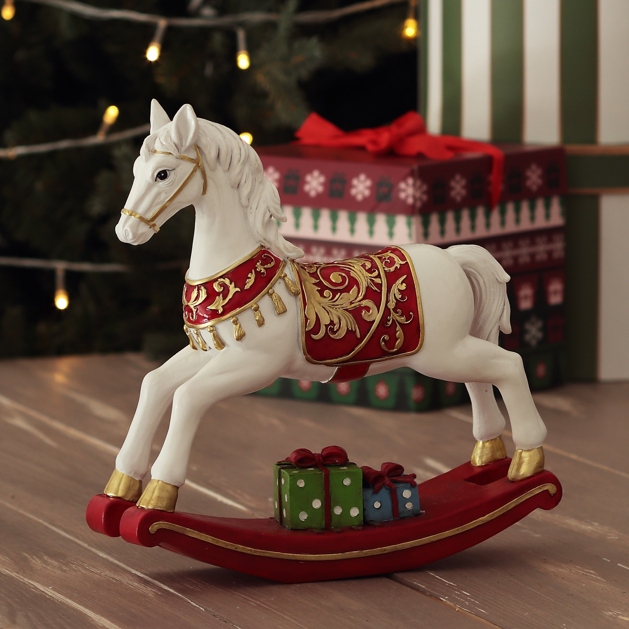 Изображение товара Новогоднее украшение Лошадка 934764 24x23.8x7.1 см бело-красный