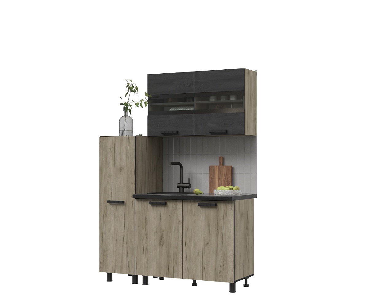 Изображение товара Кухонный гарнитур Эдинбург 135x216 см ЛДСП в стиле Лофт с стеклянными вставками