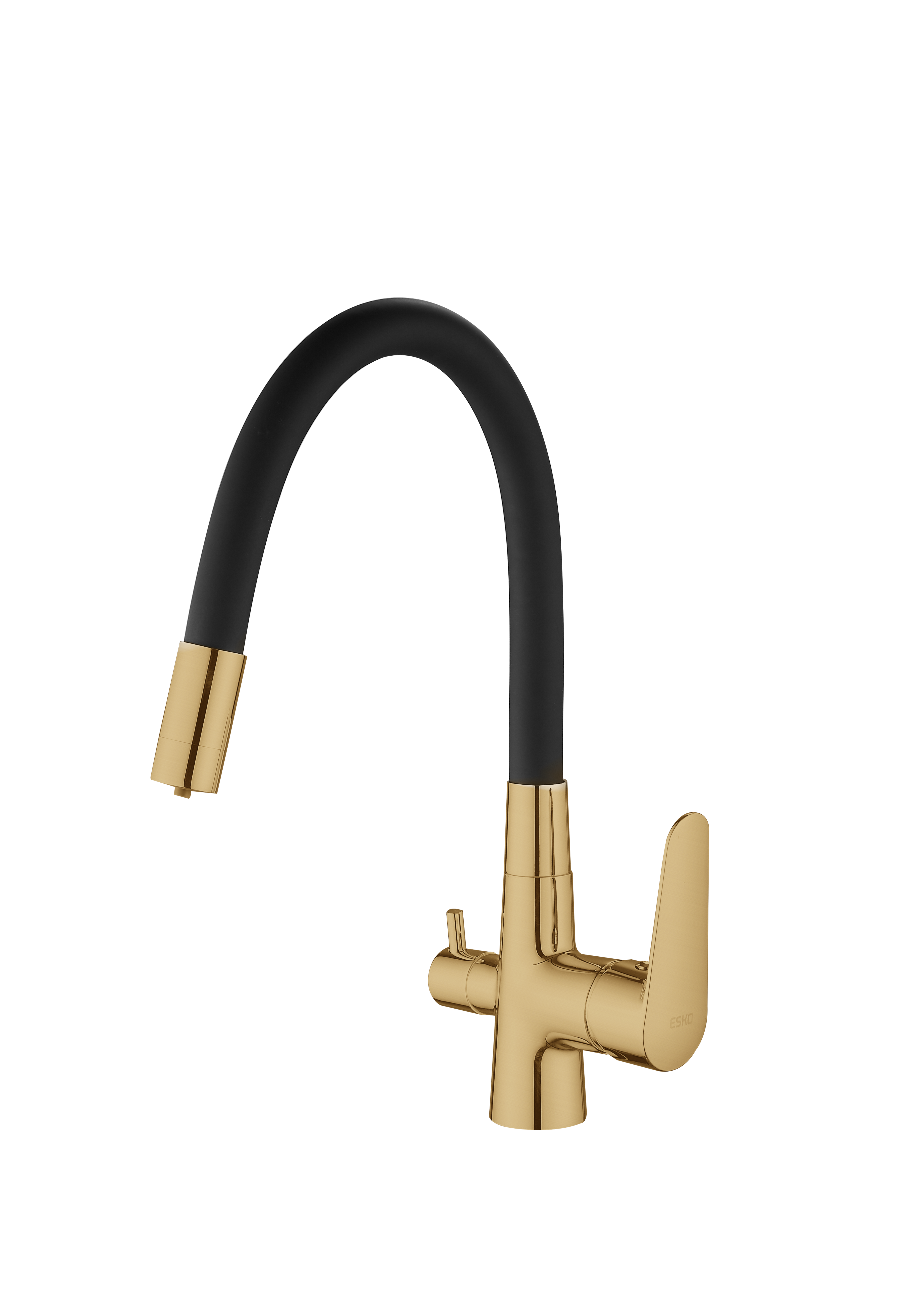 Изображение товара Смеситель Esko Coral CL03GB для кухни с подключением к фильтру, гибкий излив 63.2 см, золото/черный