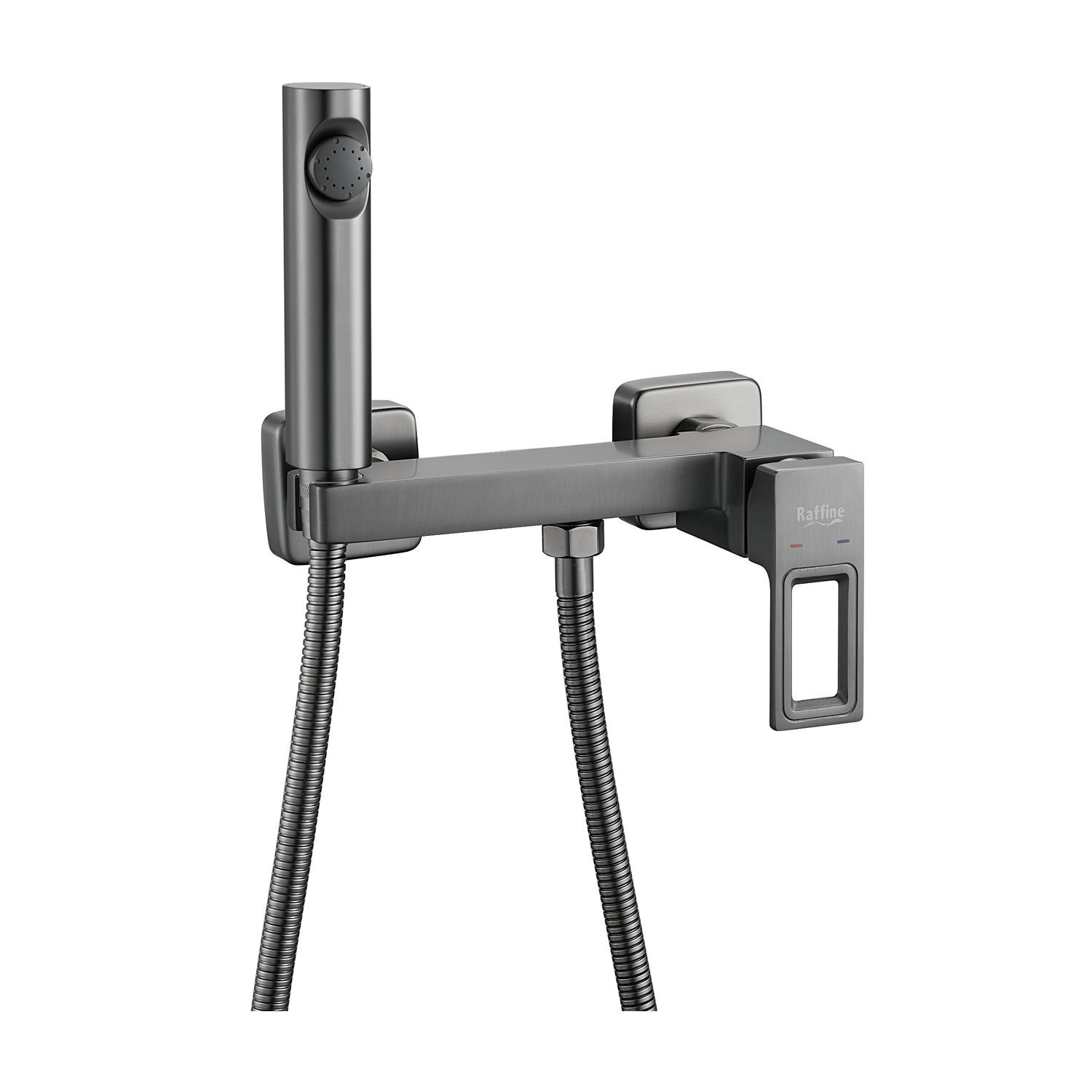 Изображение товара Гигиенический душ со смесителем RAFFINE F0596T-1 оружейная сталь, 120 см шланг, гарантия 5 лет
