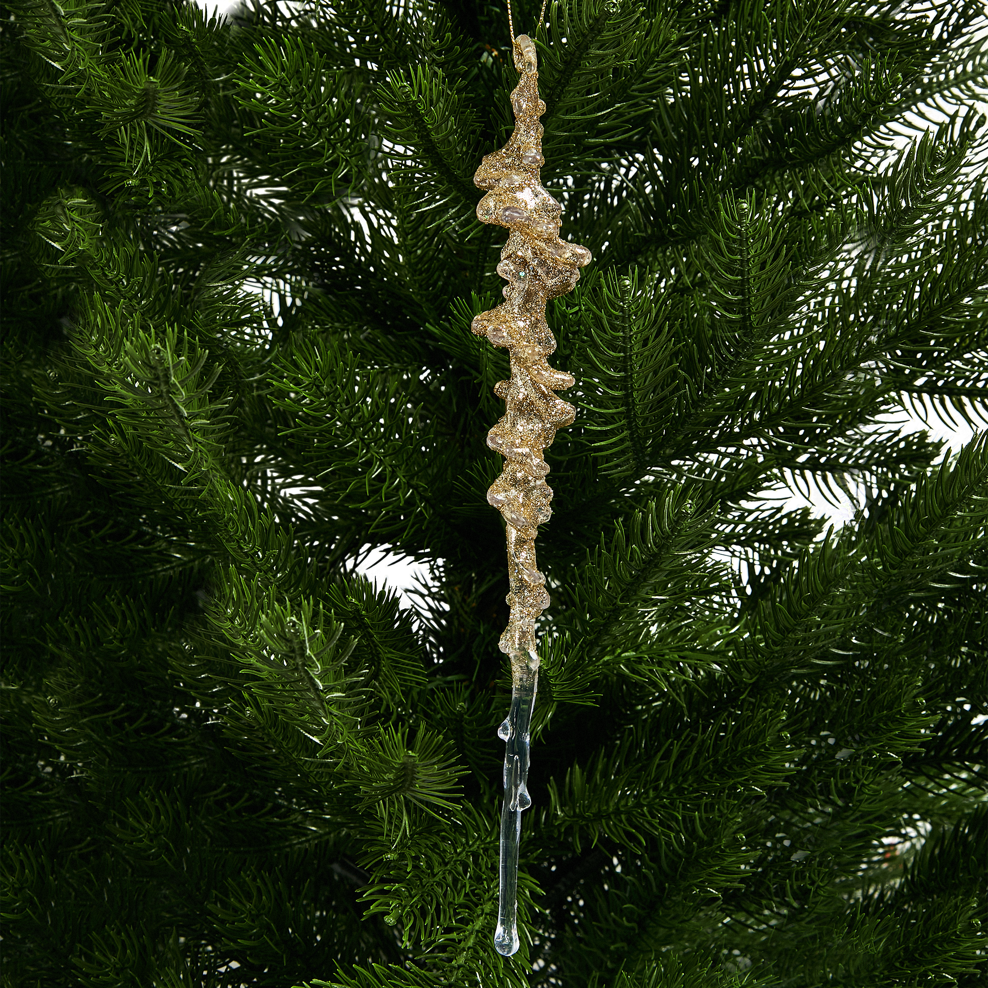Изображение товара Новогоднее украшение сосулька 22х4 см золотистое елочная игрушка