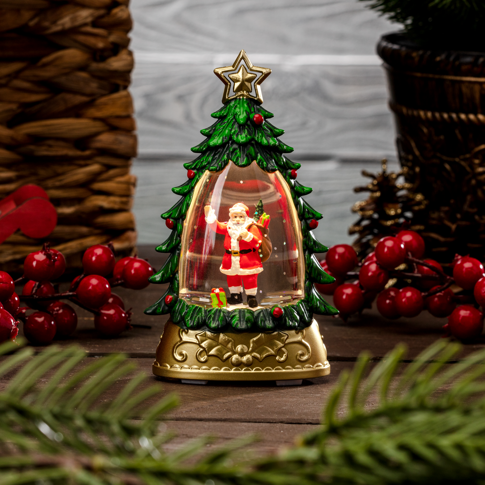 Изображение товара Светящаяся электрическая фигура Елочка 15,1 см с Дедом Морозом для интерьера