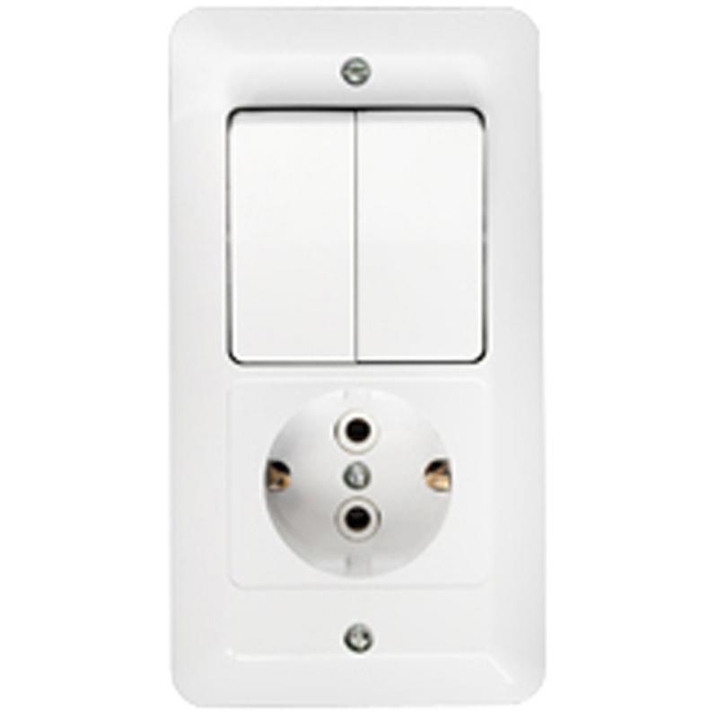 Изображение товара Блок выключатель с розеткой встраиваемый Паритет BYLECTRICA 2 клавиши без заземления белый