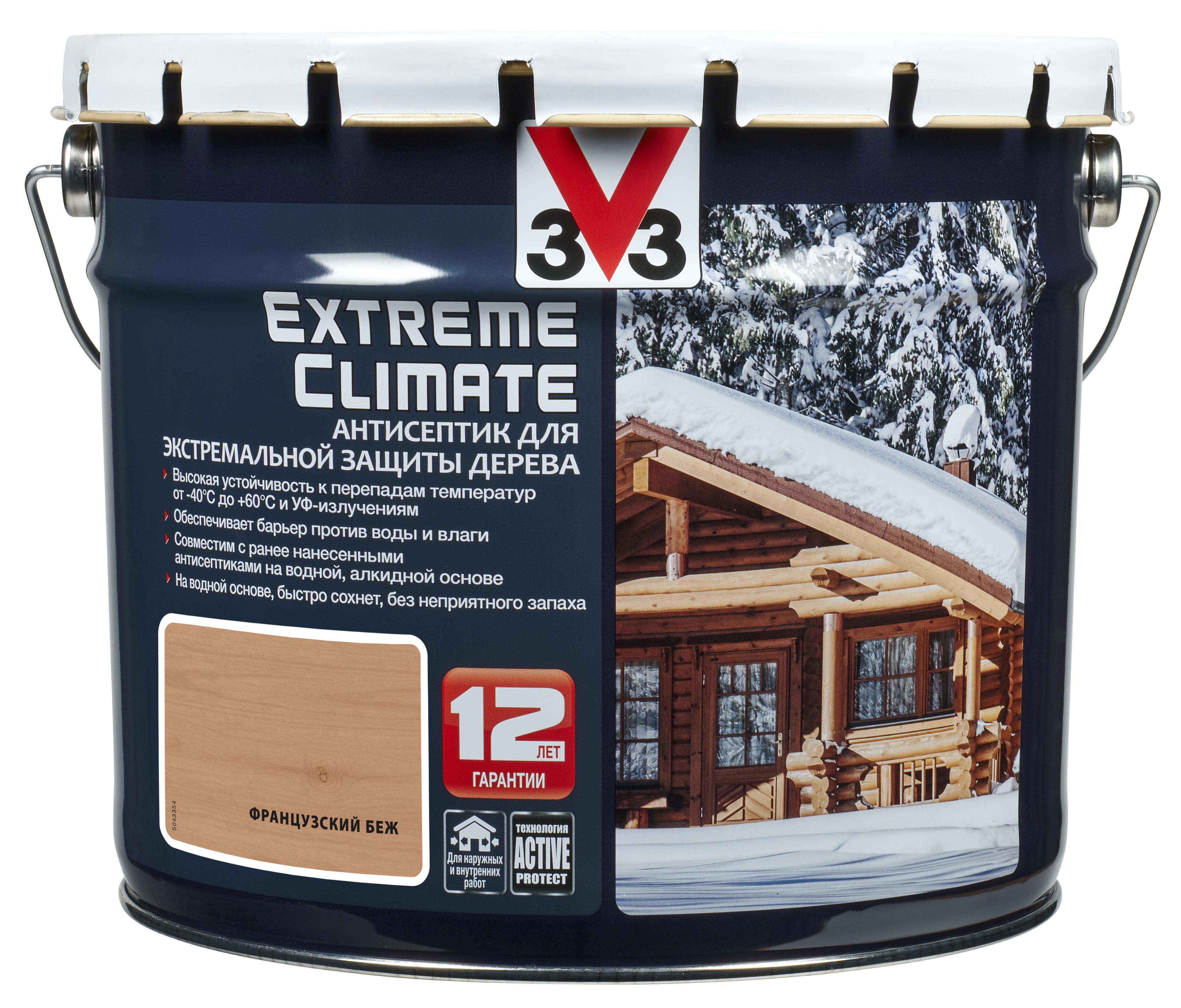 Изображение товара Антисептик V33 Extreme Climate матовый бежевый 9 л для защиты дерева