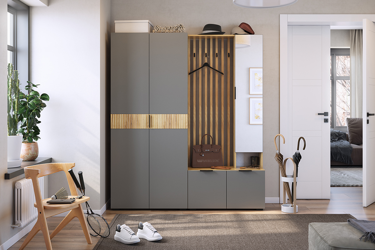 Изображение товара Комплект мебели для прихожей Mebelson Бери 160x182.60x35 см ЛДСП цвет крафт золотой/графит