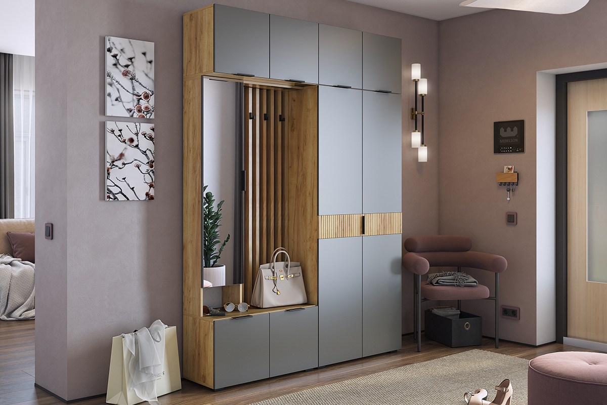 Изображение товара Комплект мебели для прихожей Mebelson Бери 160x222.60x35 см ЛДСП цвет крафт золотой/графит