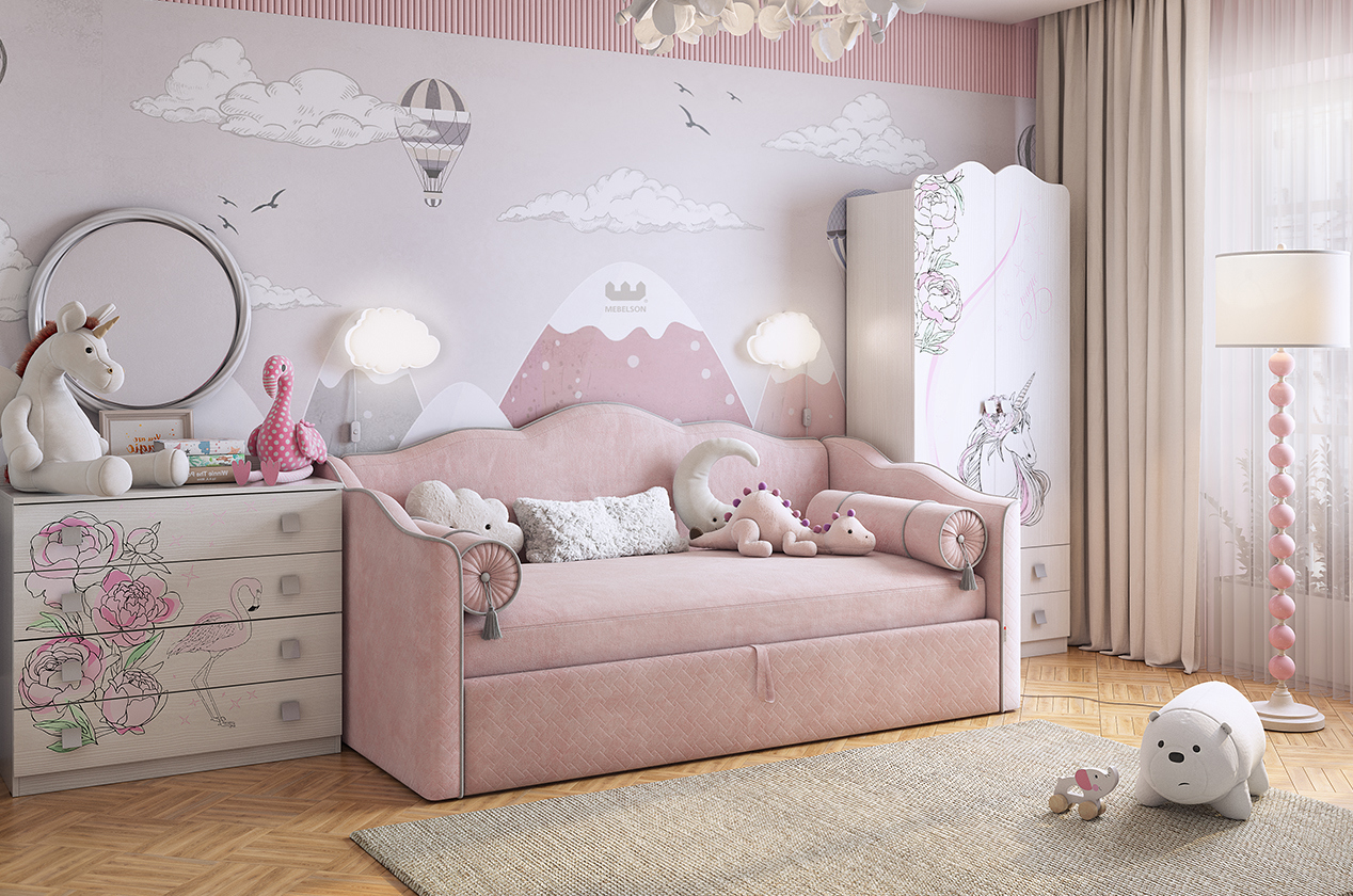 Изображение товара Кровать Mebelson Лея К1 219x100x103.4 см ЛДСП цвет розовый