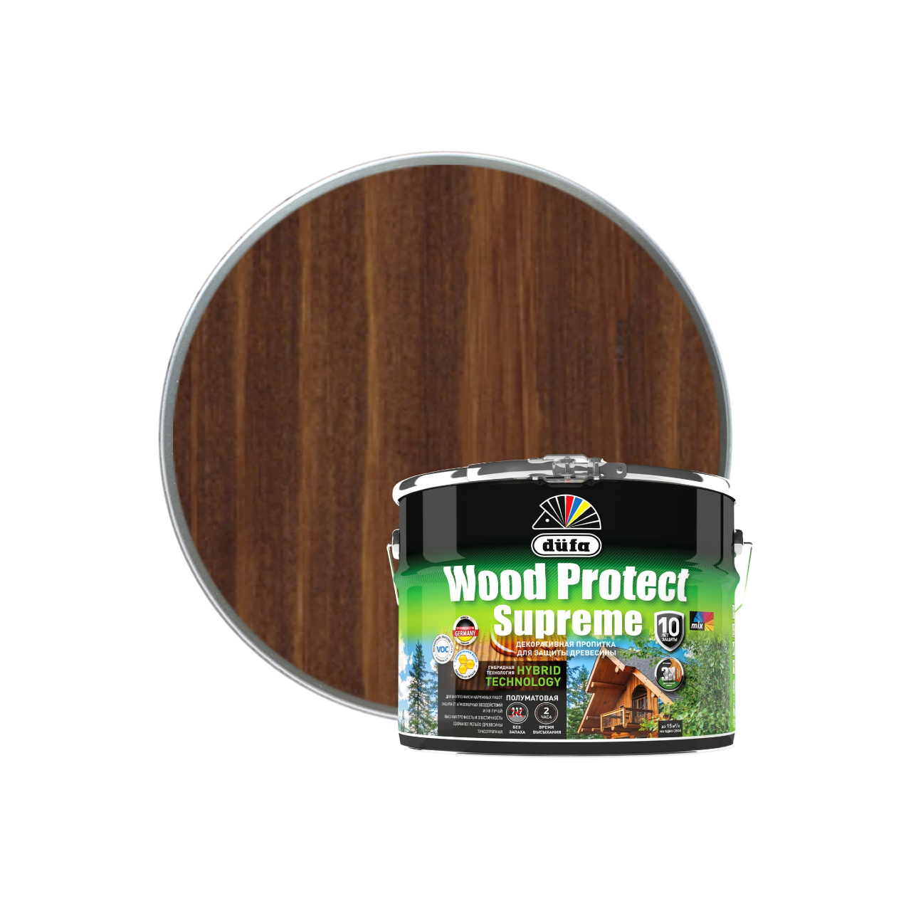 Изображение товара Высокопрочная пропитка по дереву Dufa Wood Protection Supreme орех 9 л Изображение товара Высокопрочная пропитка по дереву Dufa Wood Protection Supreme орех 9 л
