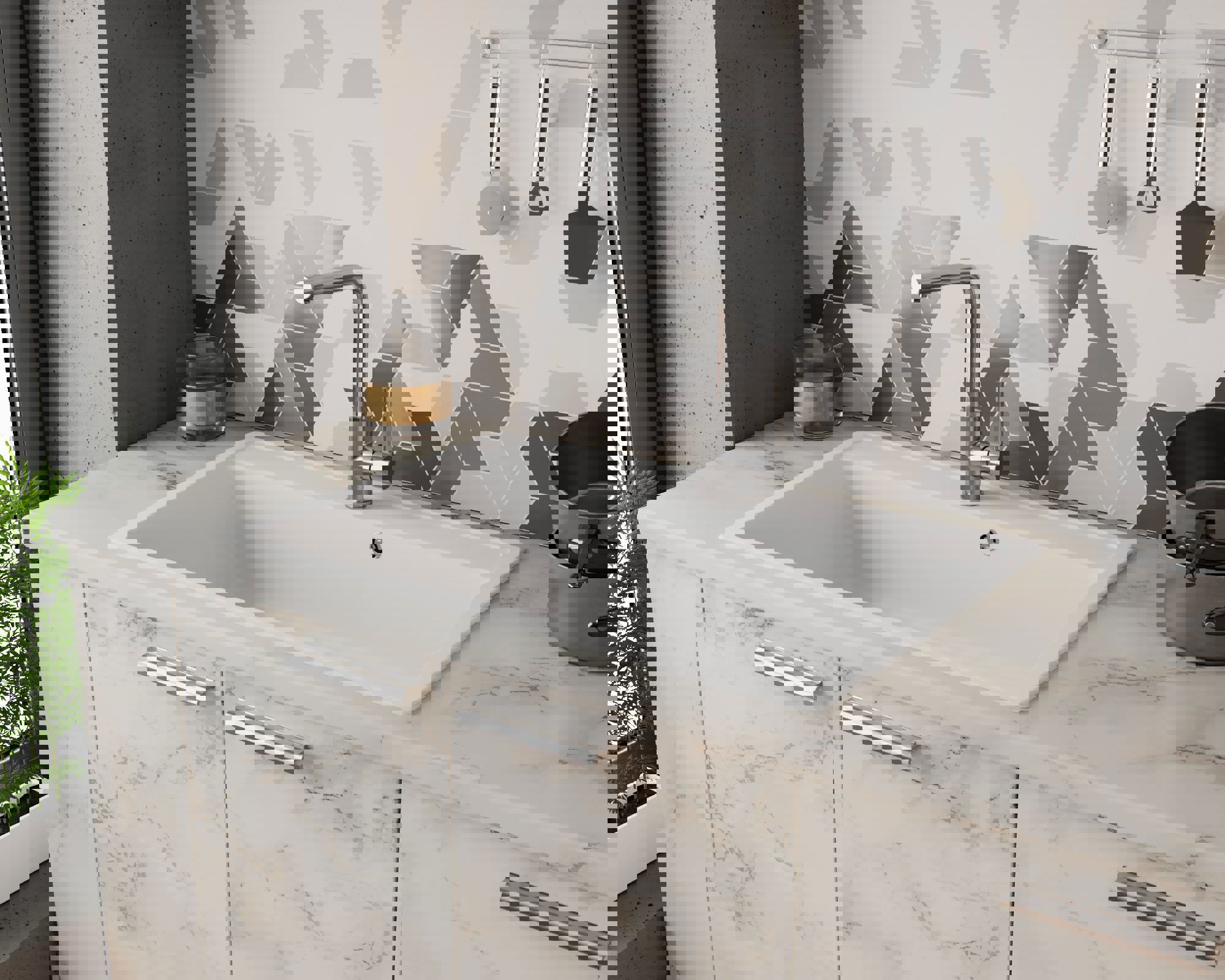 Изображение товара Мойка для кухни Bauedge Gr0132 22x38 см выпуск с сифоном в комплекте глубина чаши 20 см выпуск с сифоном в комплекте искусственный камень цвет белый